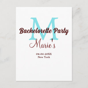 bachelorette party monogram add name date place si postcard