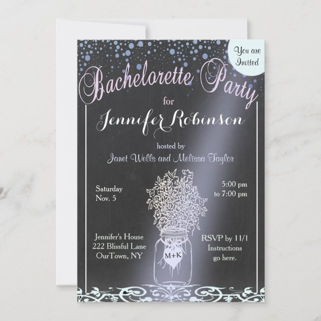 Bachelorette Party | Moonlight Mason Jar Invitation (Front)