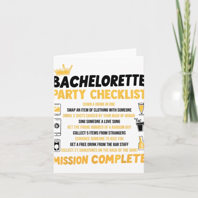 Bachelorette Party Naughty Games Checklist Bride B Card (Front)