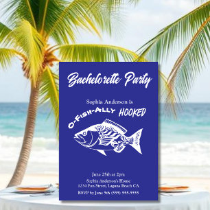 Bachelorette Party "O-fish-ally Hooked" Blue Invitation