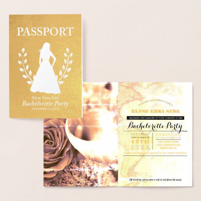 Bachelorette Party passport gold foil Foil Card (Display)