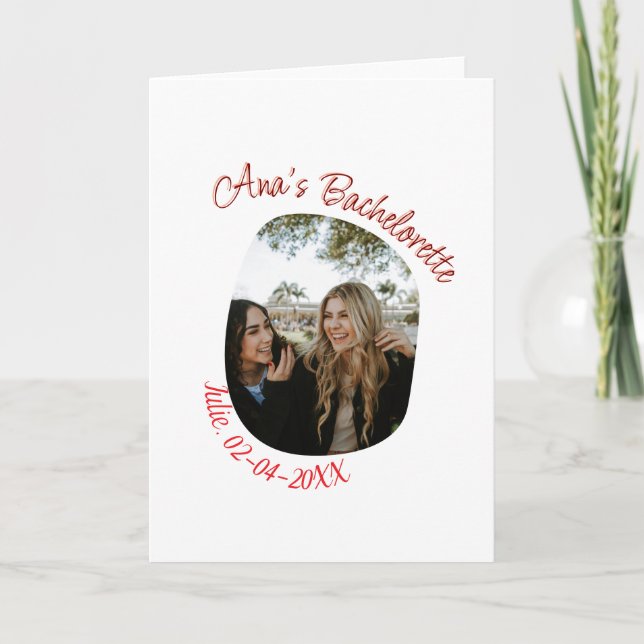 bachelorette party photo name date simple circular card (Front)