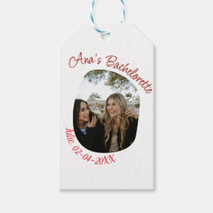 bachelorette party photo name date simple circular gift tags
