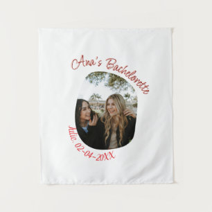bachelorette party photo name date simple circular tapestry