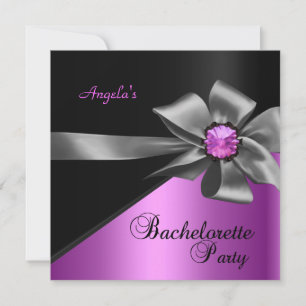 Bachelorette Party Pink Black Bow Jewel Invitation