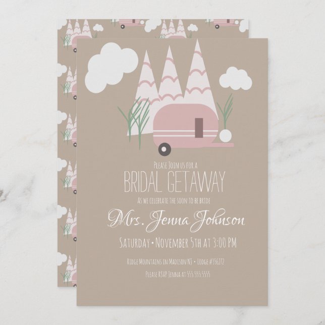 Bachelorette Party Pink Camper Mountain Invitation (Front/Back)