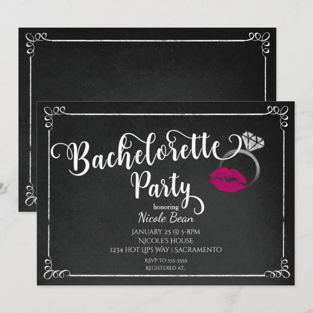 Bachelorette Party Pink Lips Engagement Invitation (Front/Back)