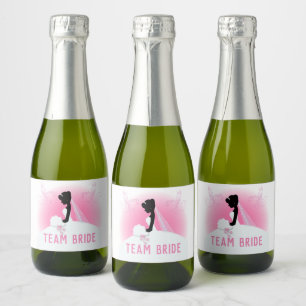 Bachelorette Party Pink silhouette team bride Sparkling Wine Label