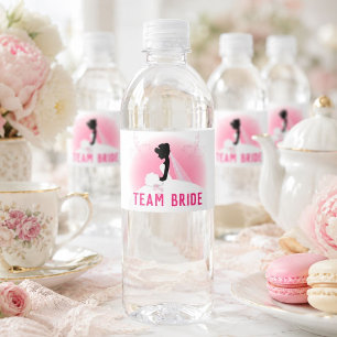 Bachelorette Party Pink silhouette team bride Water Bottle Label