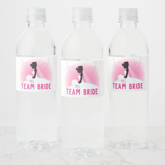 Bachelorette Party Pink silhouette team bride Water Bottle Label (Bottles)