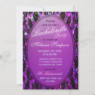 Bachelorette Party Purple Damask Glitter Invitation