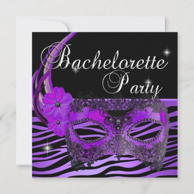 Bachelorette Party Purple Mask Black Invitation (Front)