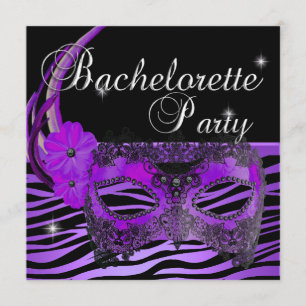Bachelorette Party Purple Mask Black Invitation