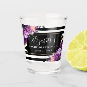Bachelorette Party Purple Violet Floral Striped Shot Glass