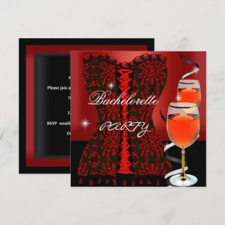 Bachelorette Party Red Corset Black Wine Invitation