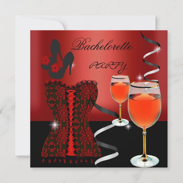 Bachelorette Party Red Corset Black Wine shoes Invitation (Front)