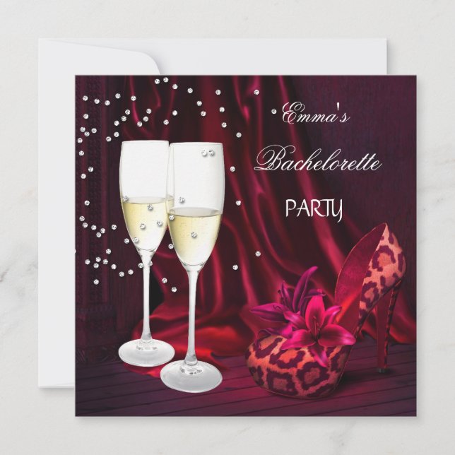Bachelorette Party Red Leopard Black Shoes Invitation (Front)