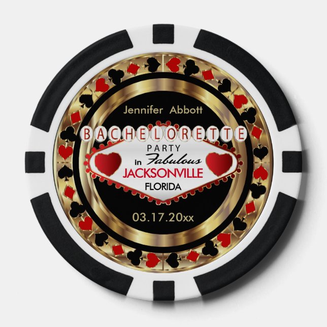 Bachelorette Party Red Poke Chips-DIY City & State Poker Chips (Front)