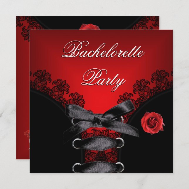 Bachelorette Party Red Rose Black Lace Invitation (Front/Back)