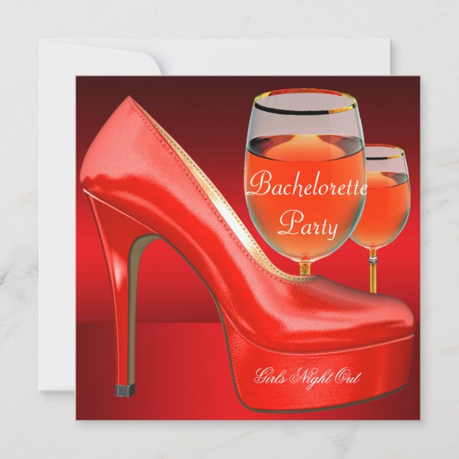 Bachelorette Party Red Shoes Hi Heels Wine Glass Invitation (Front)