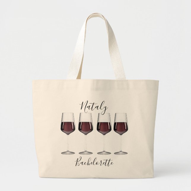 Bachelorette Party red wine glasses Large Tote Bag (Front)