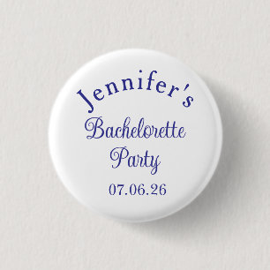 Bachelorette Party Retro Modern Blue Classy Script 1 Inch Round Button
