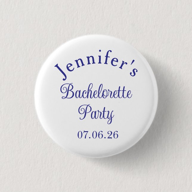 Bachelorette Party Retro Modern Blue Classy Script 1 Inch Round Button (Front)