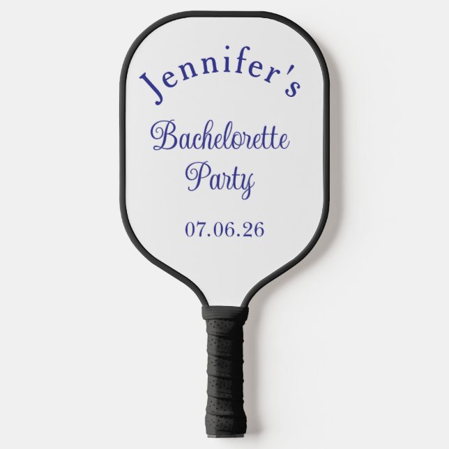 Bachelorette Party Retro Modern Blue Classy Script Pickleball Paddle (Front)