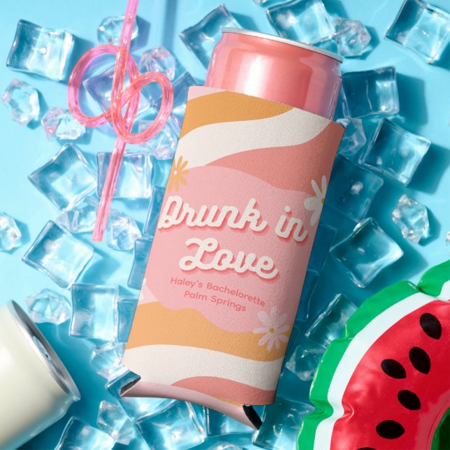 Bachelorette Party Retro Pink Can Cooler (In Situ Summer)