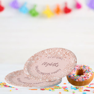 Bachelorette party rose gold confetti name paper plate
