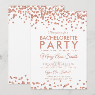 Bachelorette Party Rose Gold Glitter Confetti Invitation