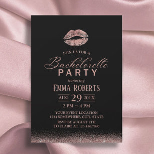 Bachelorette Party Rose Gold Lips Modern Glitter Invitation