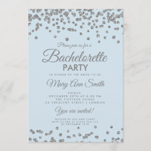 Bachelorette Party Silver Glitter Confetti Ice Blu Invitation