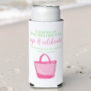 Bachelorette Party Sip & Celebrate Pink Tote Favou Seltzer Can Cooler