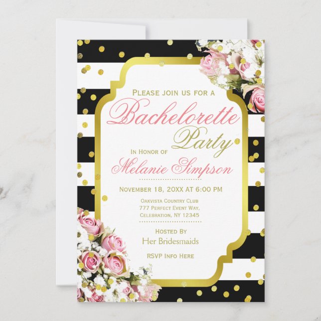 Bachelorette Party | Stripes and Confetti Invitation (Front)