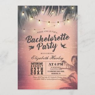 Bachelorette Party Summer Beach Palm Trees Lights Invitation