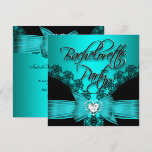 Bachelorette Party Teal Blue Black Lace 2 Invitation