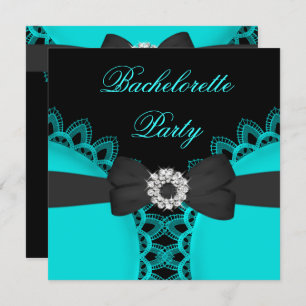 Bachelorette Party Teal Blue Black Lace Invitation