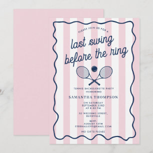 Bachelorette Party Tennis Bach Retro Stripes Pink Invitation