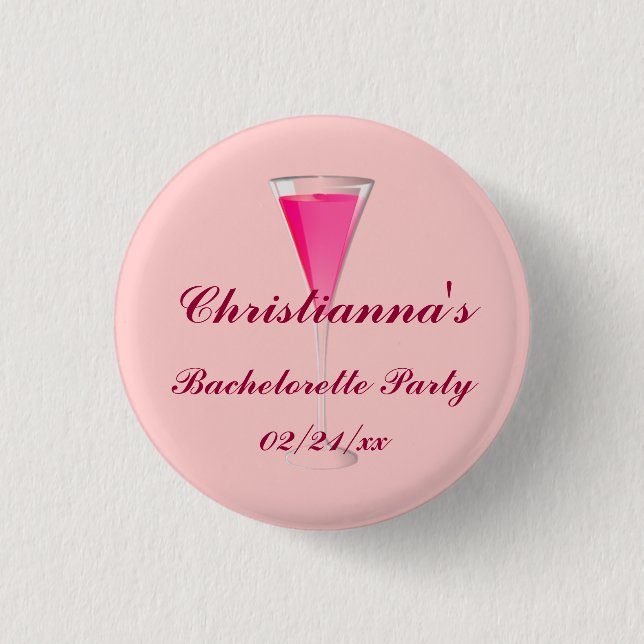 "Bachelorette Party" - w/ Champagne Flute 1 Inch Round Button (Front)