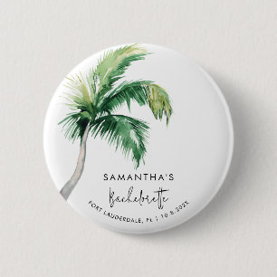Bachelorette Party Watercolor Tropical Palm Tree 2 Inch Round Button