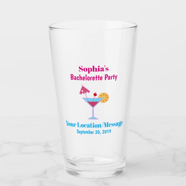 Bachelorette Party Wedding Favour Pink Pint Glass (Front)
