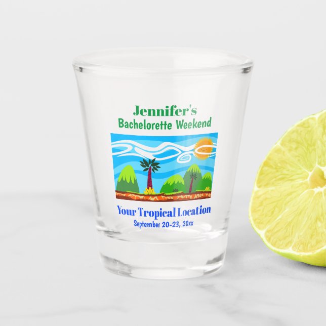 Bachelorette Party Wedding Tropical Beach Trip Shot Glass (Front)