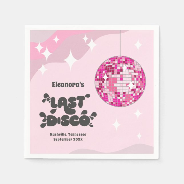 Bachelorette Party Welcome Sign, Last Disco Napkin (Front)