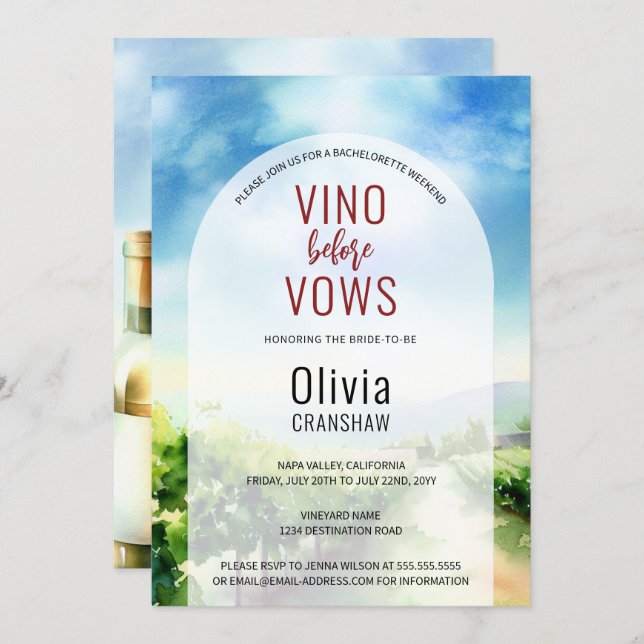 Bachelorette Party Wine Tasting Destination Invitation (Front/Back)