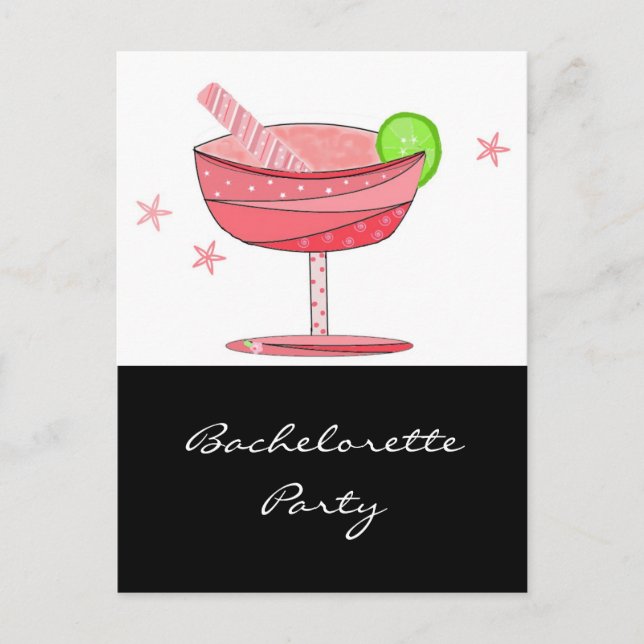 Bachelorette Party with Pink Fancy Drink Invitation Postcard (Front)