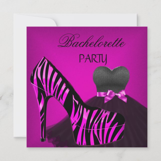 Bachelorette Party Zebra Pink Black Dress Invitation (Front)