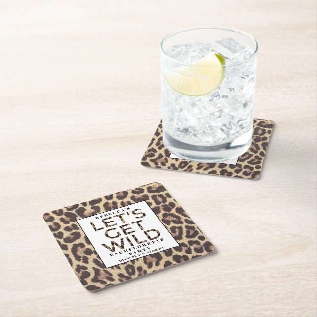 Bachelorette PartyLet's Get Wild Cheetah  Square Paper Coaster (Insitu)