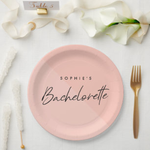 Bachelorette Peach Pink   Minimalist Modern Pastel Paper Plate