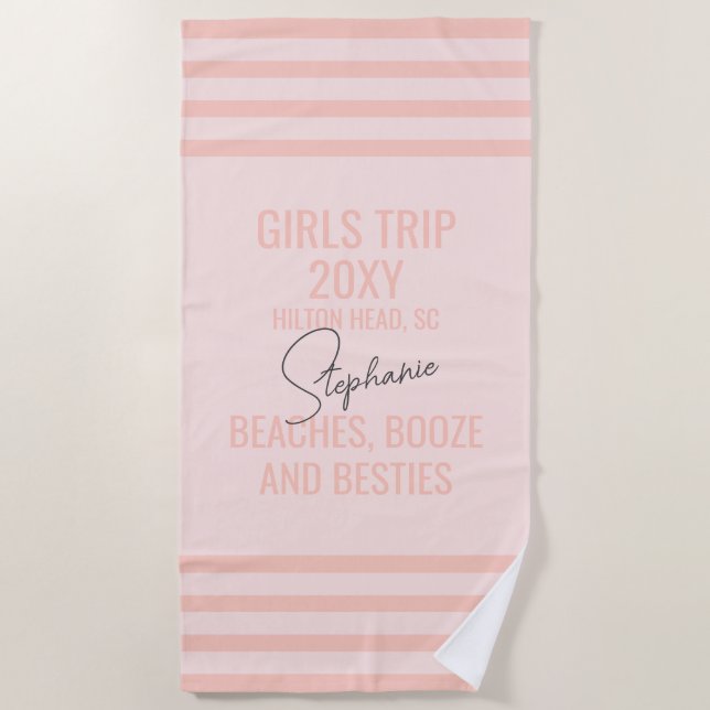 Bachelorette Peach Pink Pastel Besties Trip Beach Towel (Front)